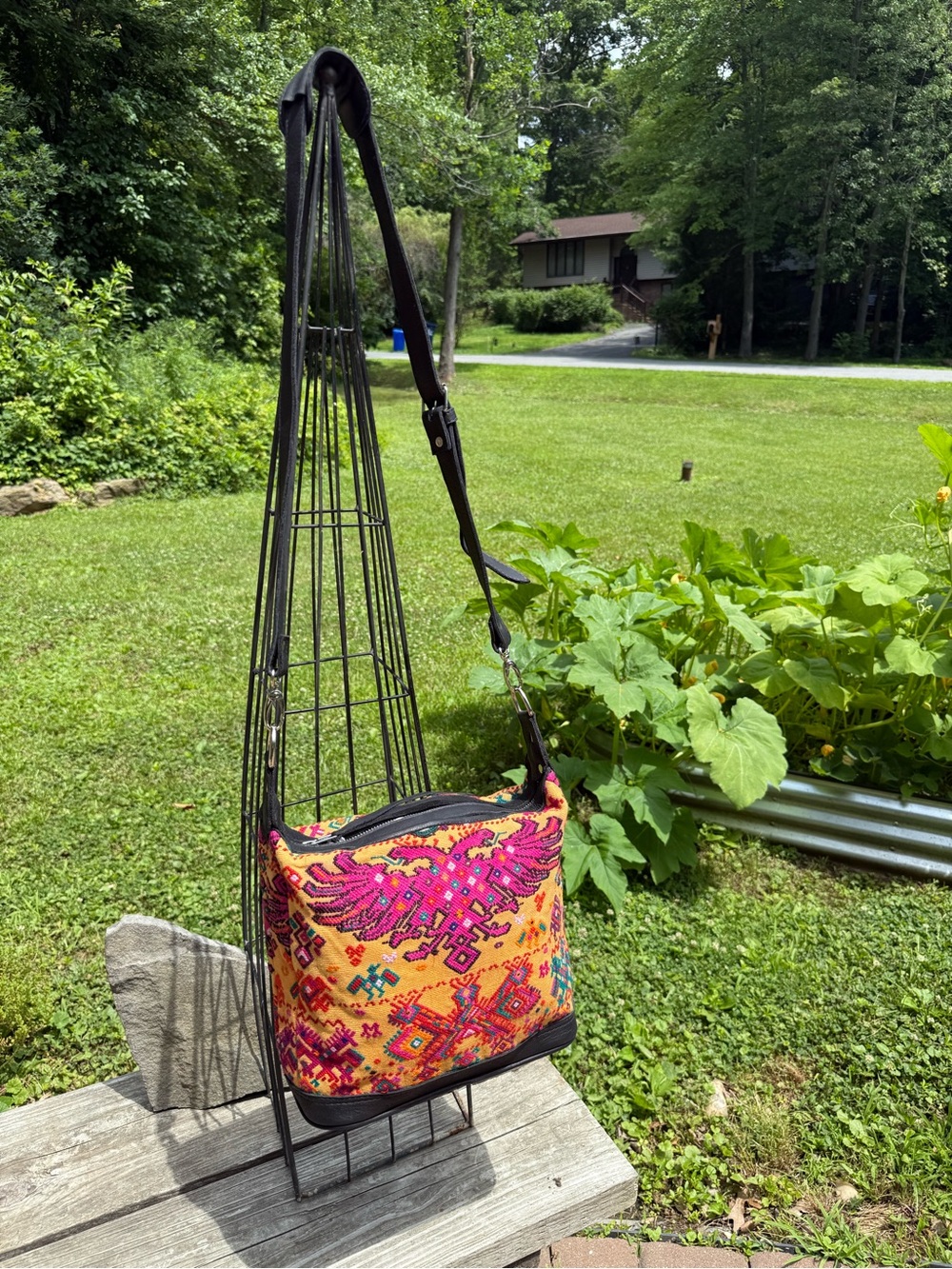 Vibrant Embroidered Crossbody Bag in Yellow and Pink